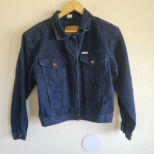 Vintage Motor Modern Classic Denim Jean Jacket Women's Size L Blue Denim
